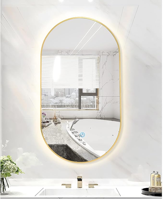 Oval LED Illuminated Bathroom Mirror, Wall-mounted Vanity Makeup Mirror