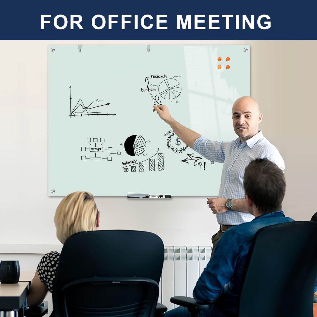 TSJ OFFICE White Board for Wall - 48" x 36" White Glass Board 4 X 3 FT