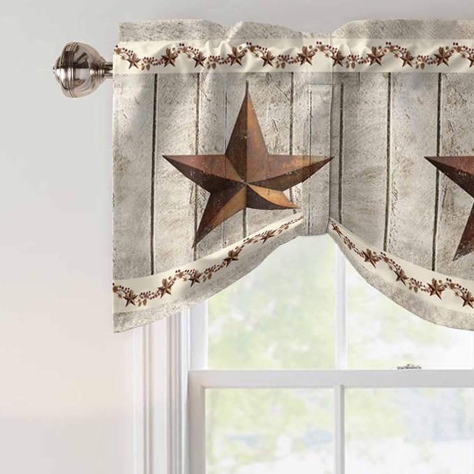 Western Texas Star Retro Tie Up Valance Curtains