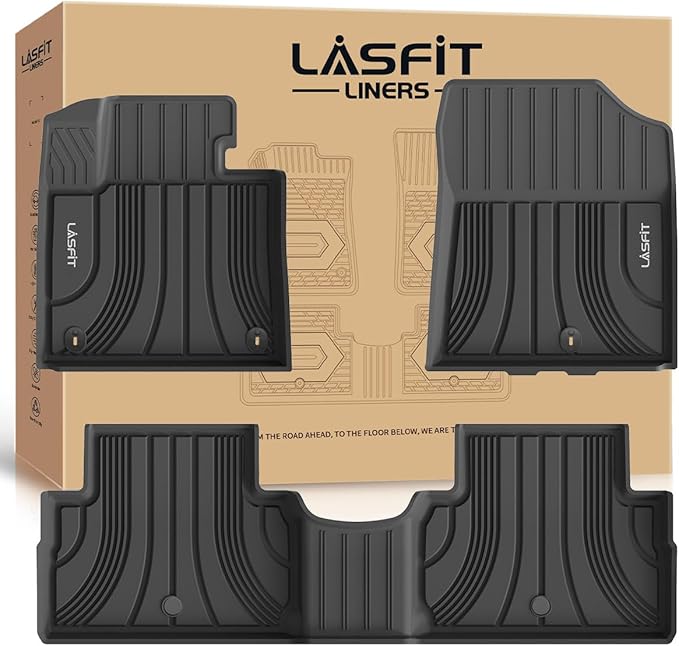 LASFIT Floor Mats for Hyundai Santa Fe 2021 2022 2023 (Only Fit Gas, Not Fit Hybrid or PHEV), All Weather TPE Custom Fit Car Floor Liners 1st & 2nd Row Mats Accessoires, Black