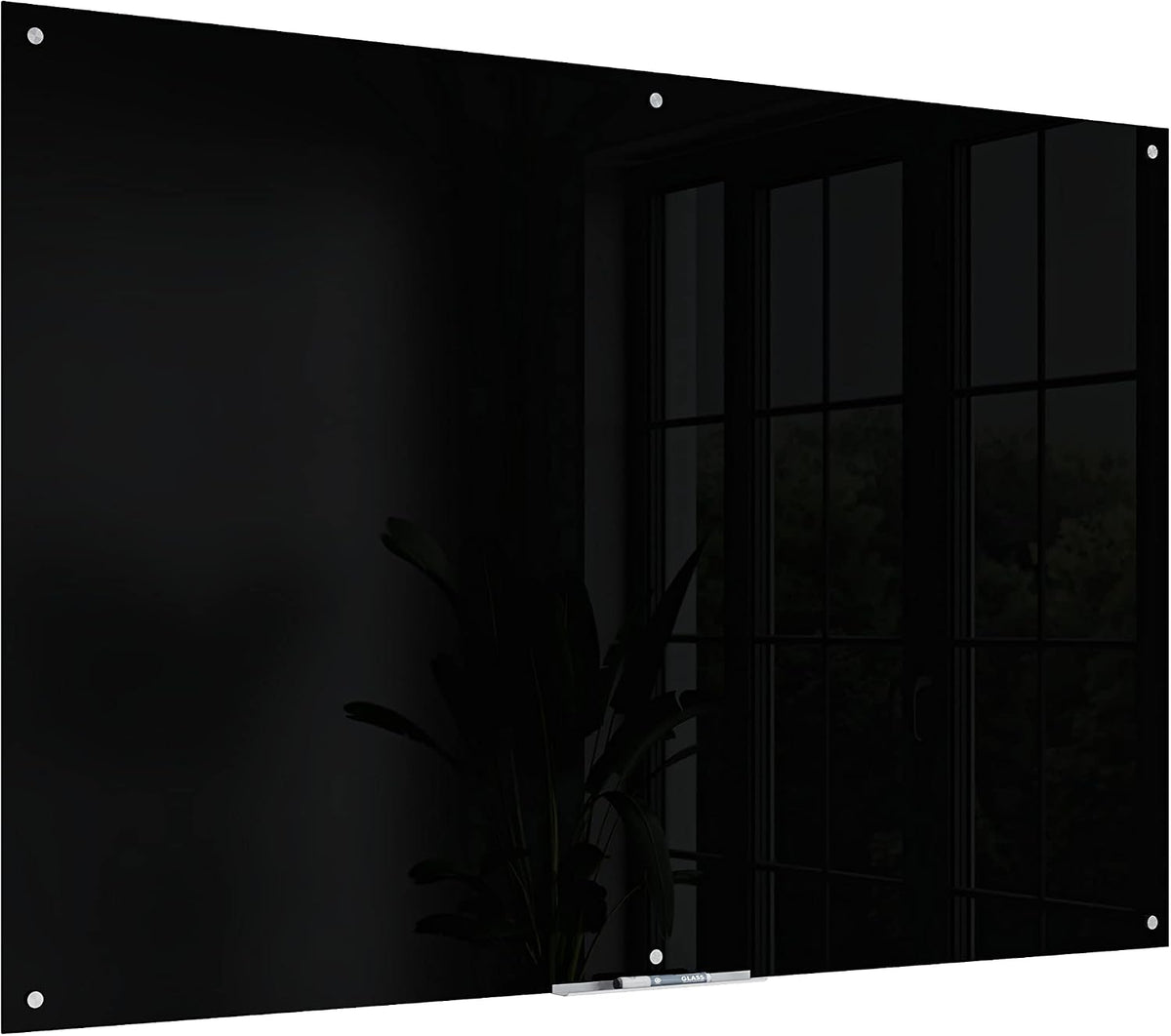 U Brands Black Glass Dry Erase Board, Wall Mounted White Board, 72" x 48"