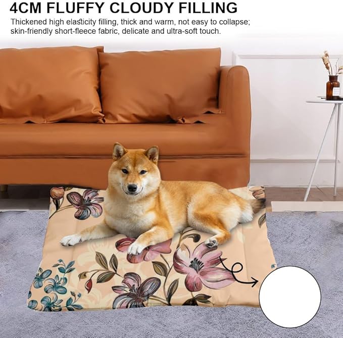 Crimson- Brown Blossoms Pet Mat Bed Cat Mats for Sleeping Cat Crate Bed Hand- Painted Blooms Warm Dog Non- Slip Bottom Furniture for Dogs Multi- Scenario, Multi- Model Pet Mats Gift Printed Dogs Mat