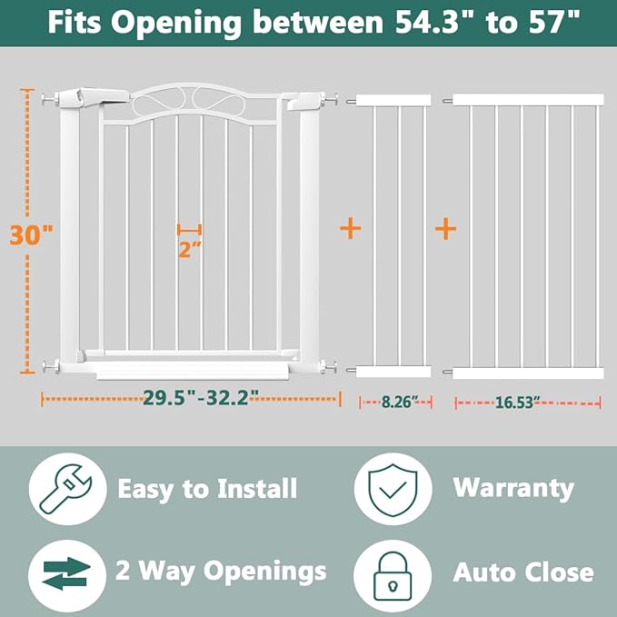 Fairy Baby 54.3"-57" Extra Wide Baby Gate Indoor for Kids Or Pets Walk Thru No Drill Long Dog Gates for The House Doorway Child Safety Gate