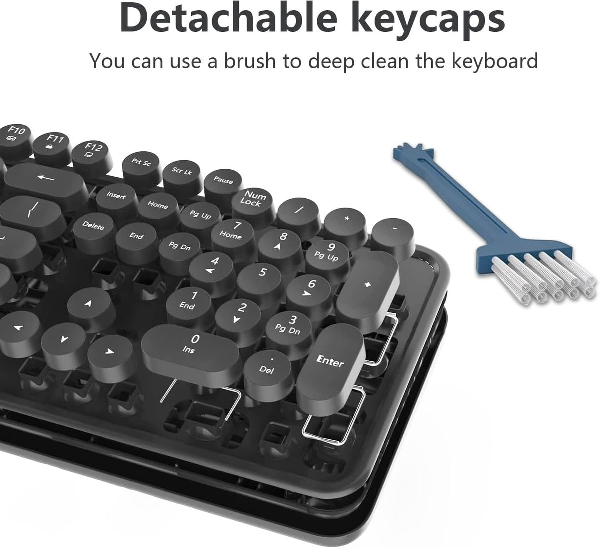 Wireless Keyboard and Mouse Combo, Retro Typewriter Style Keyboard with Round Keycaps, 2.4GHz Dropout-Free Connection Mouse with,Computer PC Desktops Laptop WindowsxP/7/8/10 (Black)