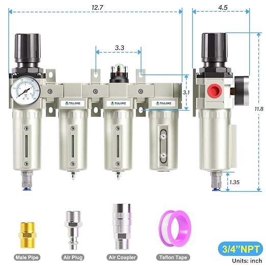 TAILONZ PNEUMATIC 3/4 Inch NPT 0-240 PSI Industrial Grade 4 Stage Air Drying