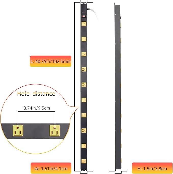 10 Outlet Long Power Strip Surge Protector, Heavy Duty Industrial Metal Power Strip 6 Feet, Wall Mountable, for Work Bench, Shop, Garage, Black (1000 Joules)