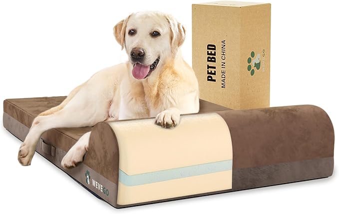 Orthopedic Dog Bed - 7.87-inch Thick Gel Memory Foam with Pillow, Durable Flannel Fabric and Removable Cover & Waterproof Liner for Large Dogs