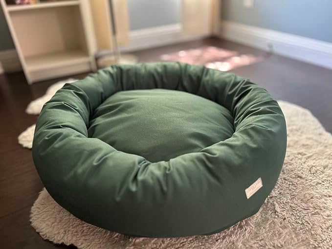 Organic Cotton Canvas Dog Bed: Removable Cover, Natural Fill - Made in USA (Sage Green, X Small 18" x 6" inches)