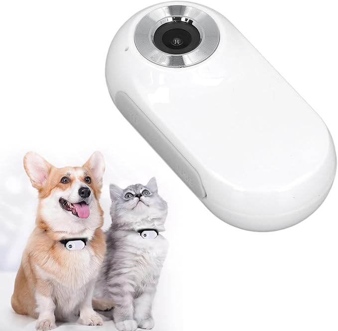 Jiawu Cat Collar Camera, HD 1080P Pet Camera Collar, 120° Wide Angle Dog Collar, Mini Sport Action Camera, Portable Camera for Cats, Dogs, Outdoor, Inoor (White)