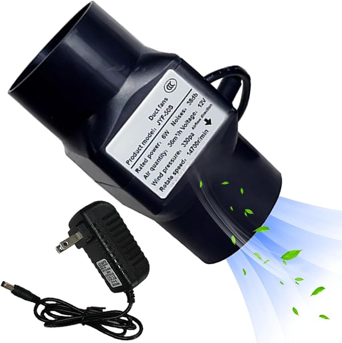 2 Inch Inline Duct Fan 12V 6W HVAC Exhaust Ventilation Fan 22 Cfm Low Noise