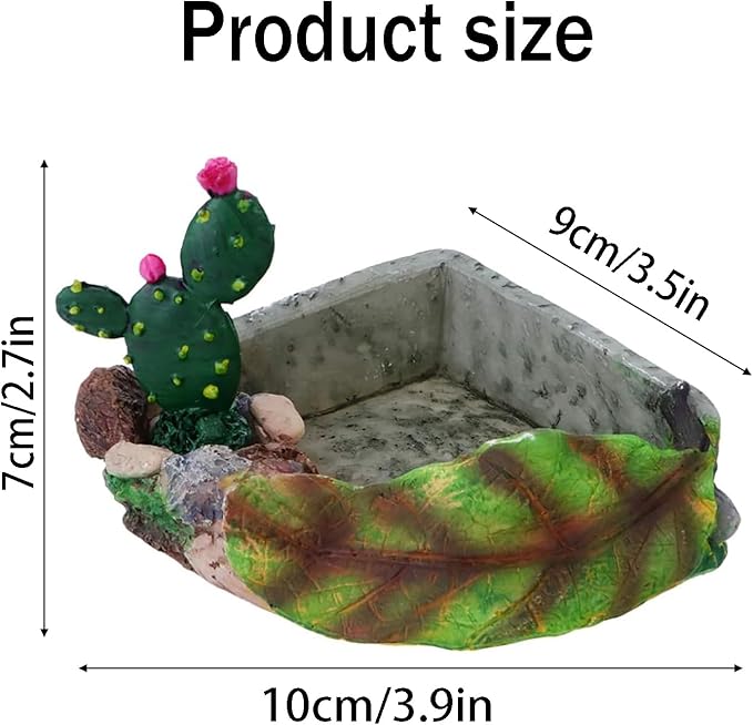 Hermit Crab Food Dish, Resin Hermit Crab Food & Water Bowl, Hermit Crab Accessories, Cactus Design Reptile Feeding Bowl, Hermit Crab Water Bowl for Dry and Fresh Foods (Green)