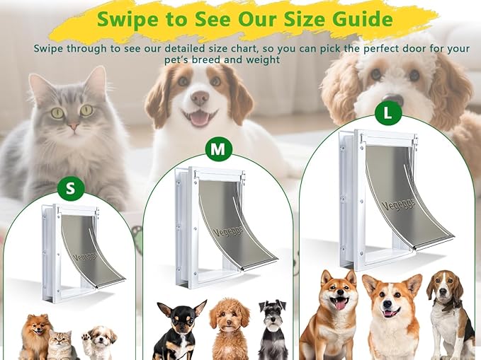 Dog Door Doggy Door Easy Install - Wood & PVC Doors & Walls，Dgooie Free Movement & Flexible Control - 2 Magnetic Flaps & Sliding Lock,Telescoping Frame,10 1/8" x 15 3/4" for Large Dogs Up to 100 lb