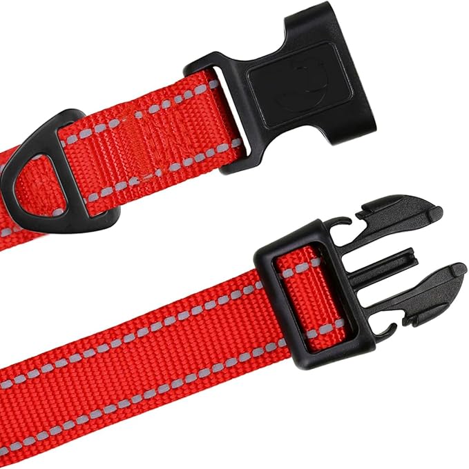 TagME Reflective Nylon Dog Collars, Adjustable Classic Pet Collar with Quick Release Buckle for Extra Small Dogs, Red 5/8" Width