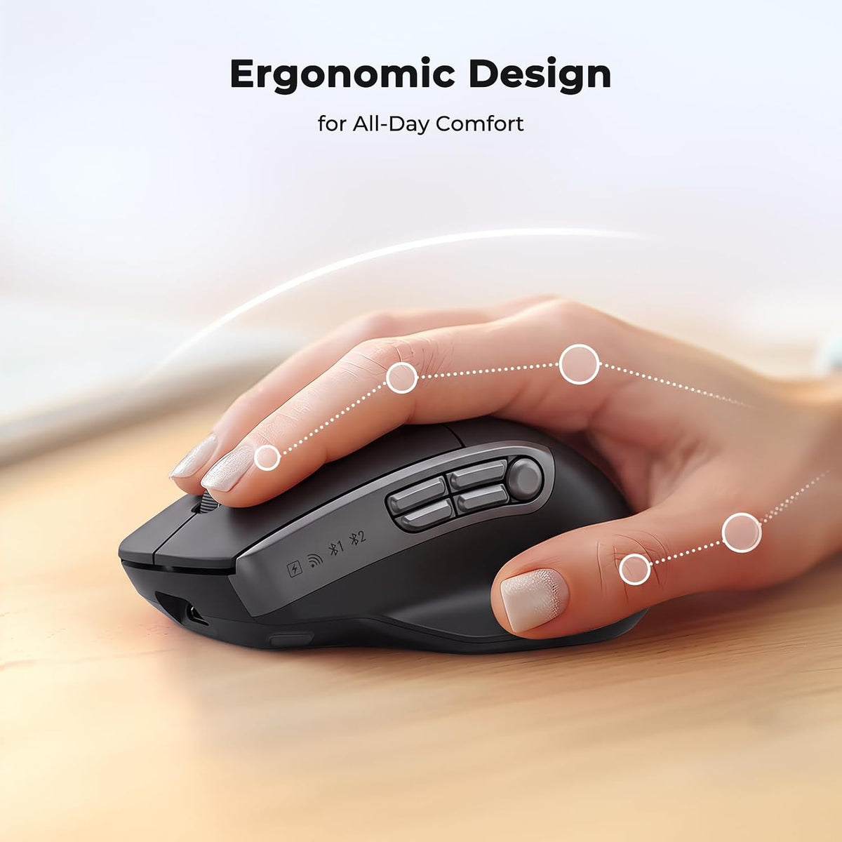 MEETION Wireless Mouse with 5 Side Buttons, Dual Mode Silent, Black
