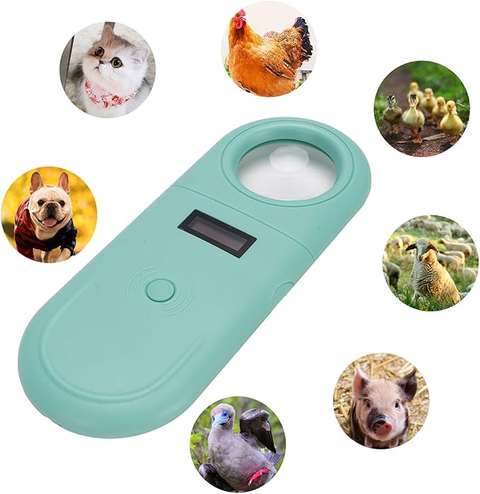Low Frequency Animal Chip Scanner with Magnifying Glass and LED Light - Lightweight for Pet Identification - 30 Sets Data Storage