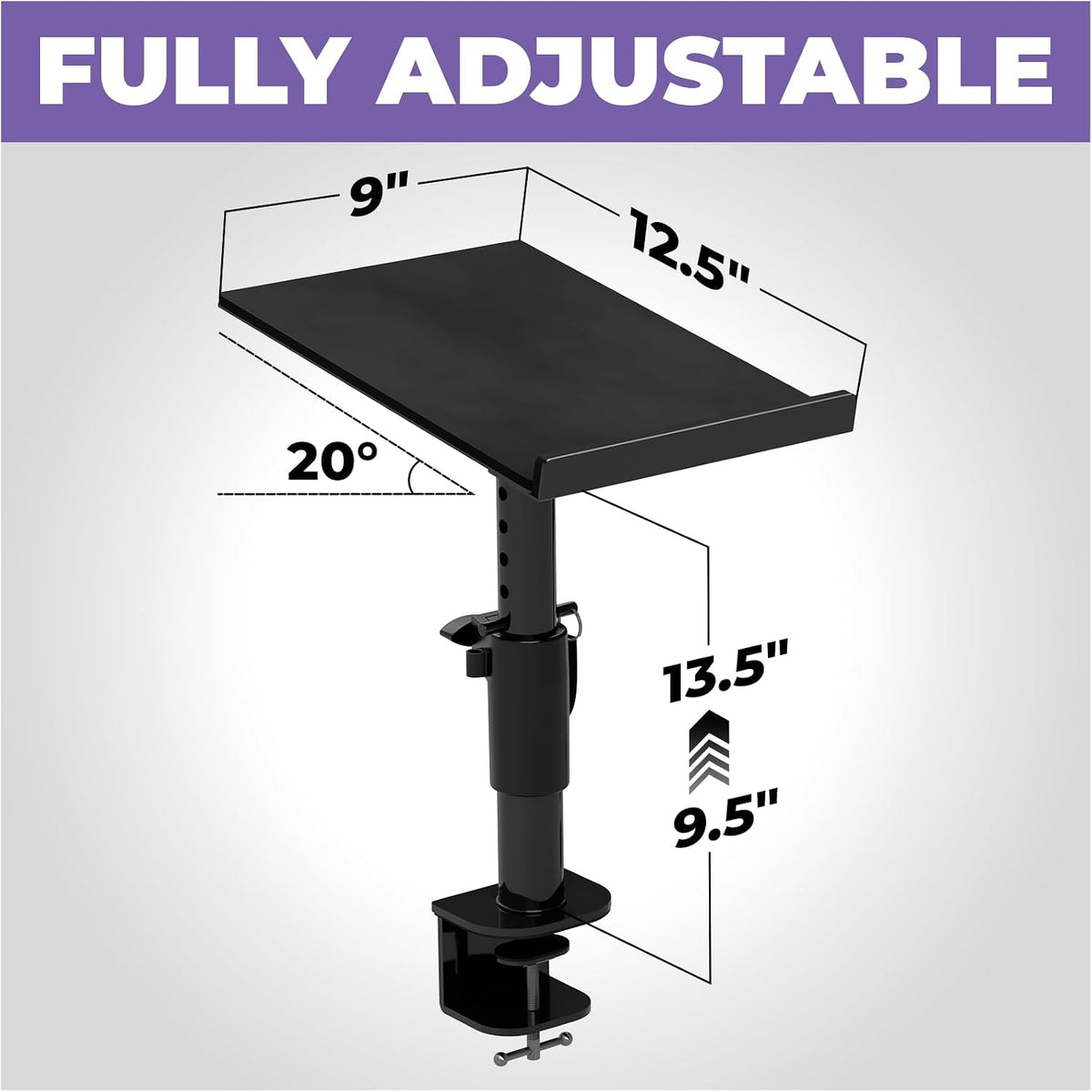 Liquid Stands Studio Monitor Stands - Music Studio Desktop Speaker Stand - 2 Pack 12x9 Clamp-on Adjustable Short or Tall Speaker Support for Music Booth Desk Audio Monitor Stand Mount with Tilt