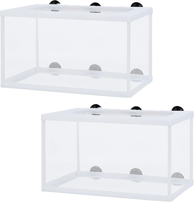 2 Pieces Fish Tank Breeder Net, Akamino Large Fish Breeder Isolation Box, Plastic Frame Hatching Box Separation Net Breeding Box with Suction Cup for Aquarium