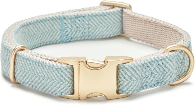 Soft Cotton Hemp Dog Collar with Metal Buckle Adjustable Twilled Dog Collars for Small Medium Large Dogs(Blue,Medium)