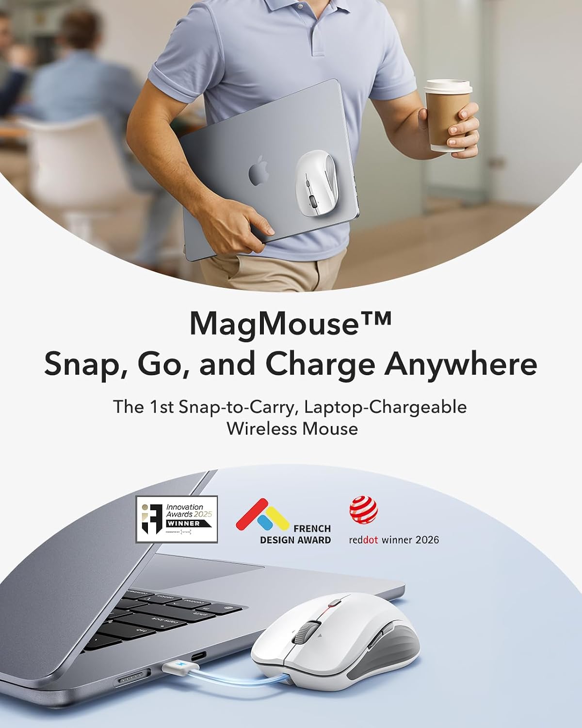 ESR MagMouse Snap-to-Carry Bluetooth Mouse, Wireless Mouse for Laptop
