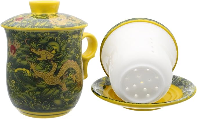 Porcelain Tea Cup with Infuser Lid and Saucer Sets