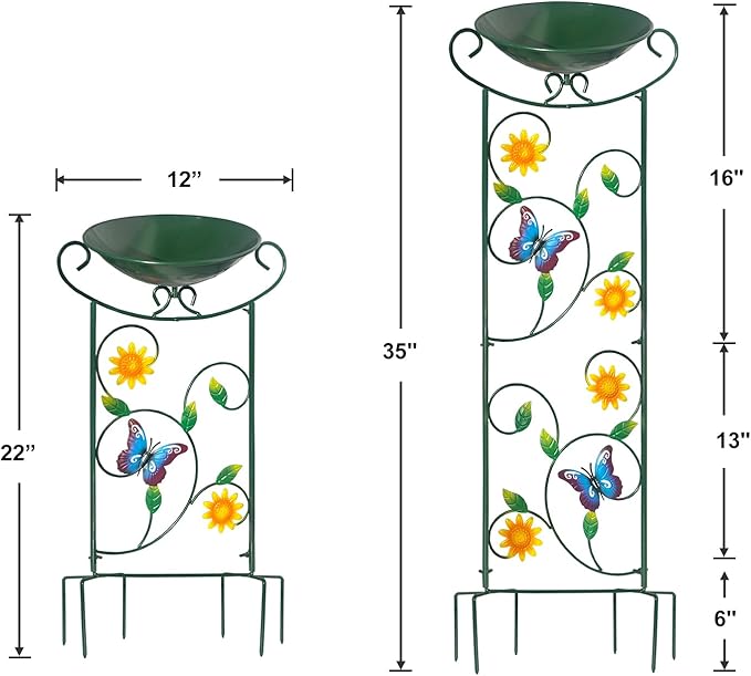 HONGLAND Metal Bird Bath with Trellis, 35" Outdoor Garden Birdbath with Detachable Bowl & Climbing Plant Support, Decorative Bird Feeder Station with Butterflies for Yard, Patio, Fence