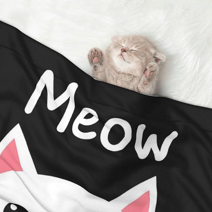 Cat Meow Print Soft Plush Pet Blanket, Washable Dog Blanket, Cat Fleece Throw, Puppy Bed Crate Mat & Sofa Couch Protector - Small