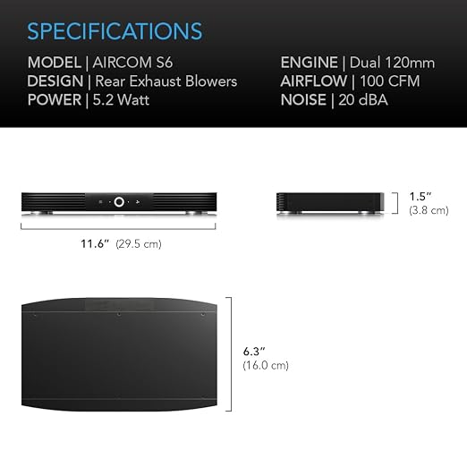 AC Infinity AIRCOM S6, Quiet Cooling Blower Fan System 12" Rear-Exhaust