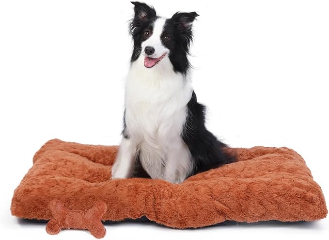 Washable Dog Bed for Small to Large Dogs, Calming Anti Anxiety Medium Dog Bed, Deluxe Plush Faux Fur Crate Beds, Comfy Fluffy Kennel Pad Pet Sleeping Mat with Non-Slip Bottom, 41"x27", Brown