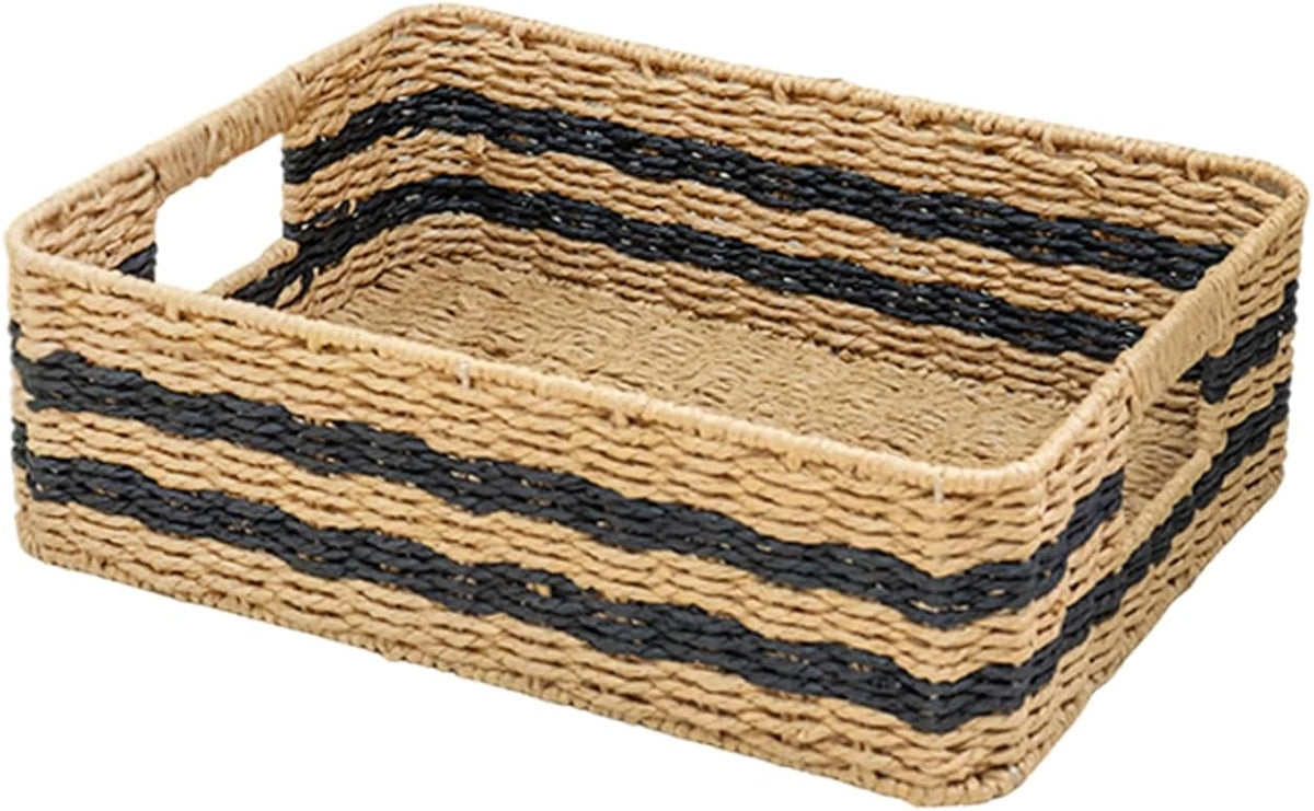 Handwoven Paper Rope Storage Basket, Rectangular Wicker Organizer