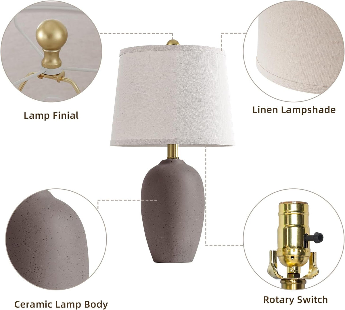 AIEAMPDO 21'' Set of 2 Farmhouse Ceramic Small Table Lamps for Living Room Bedroom, Nightstand Rustic Brown Desk Lamp for Bedside End Table Entryway, 2 LED Bulbs Included