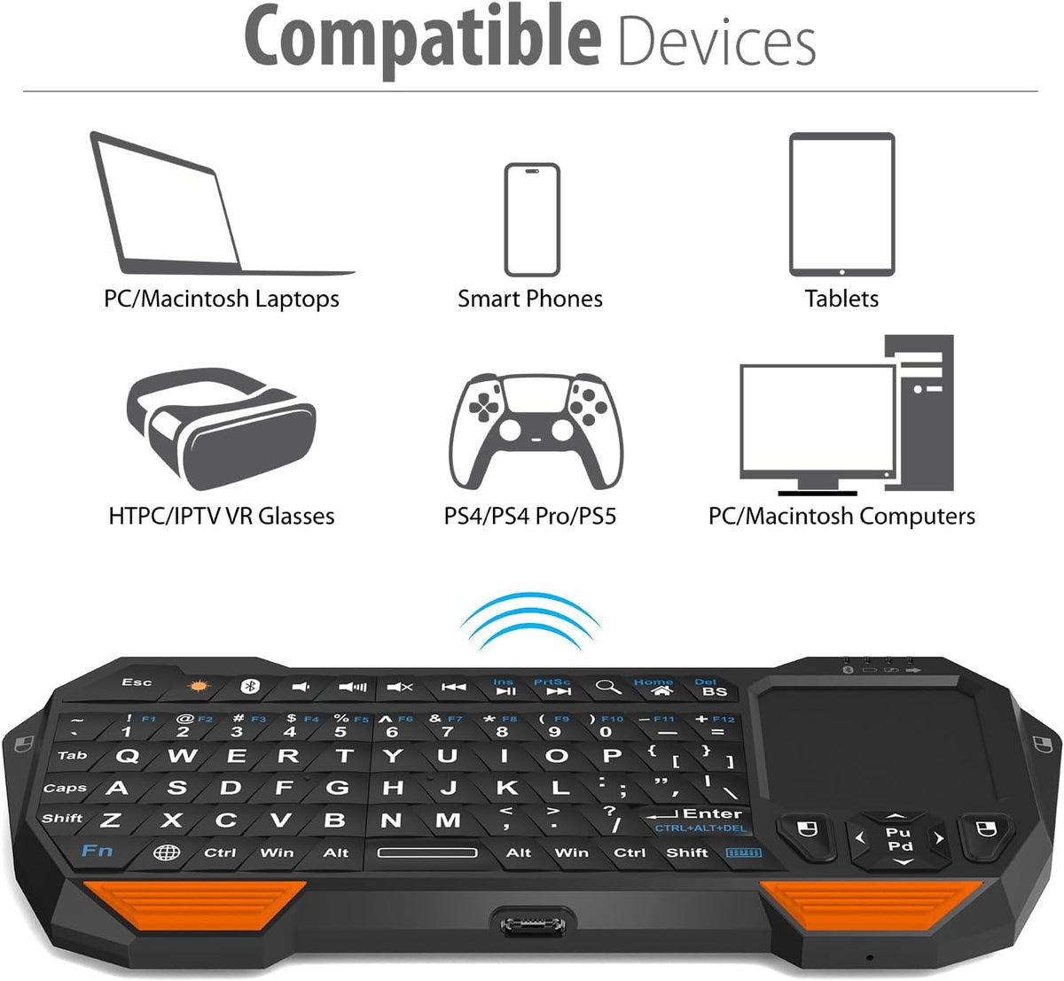 Fosmon Mini Keyboard with Touchpad Mouse, 2.4G Wireless+ Bluetooth, Backlit