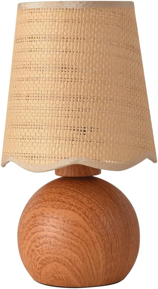Minimalist Rattan Table Lamp, 11' Height, Woven Lampshade & E26 Socket Metal Base (Brown)