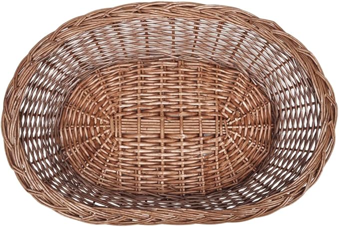 Natural Willow Dog Basket 27.6 Inch Lightweight Oval Pet Bed, Handwoven Wicker Basket for Cats Dogs Bunnies, Durable Portable Indoor Outdoor Pet Furniture with Easy