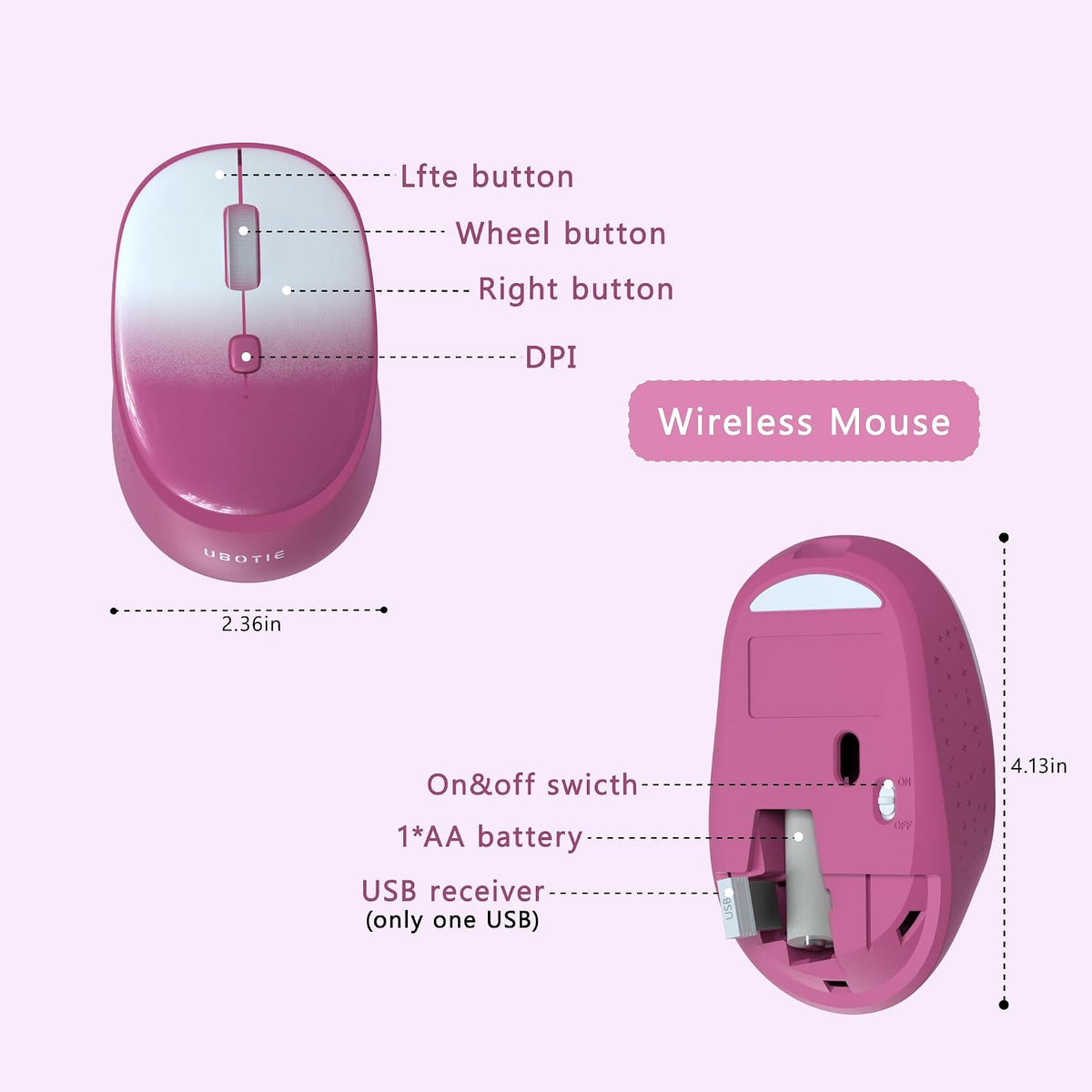 UBOTIE Colorful Computer Wireless Keyboard Mouse Combo (Rosy Gradient)