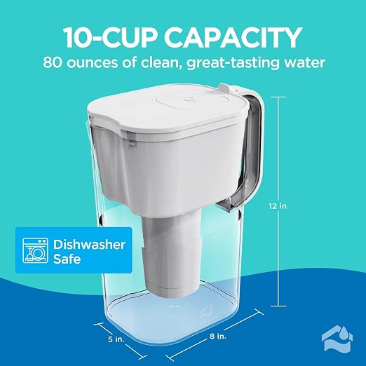 HOMEWATER 10-Cup Pitcher Filter – BPA-Free, High-Capacity 2.4L Pitcher