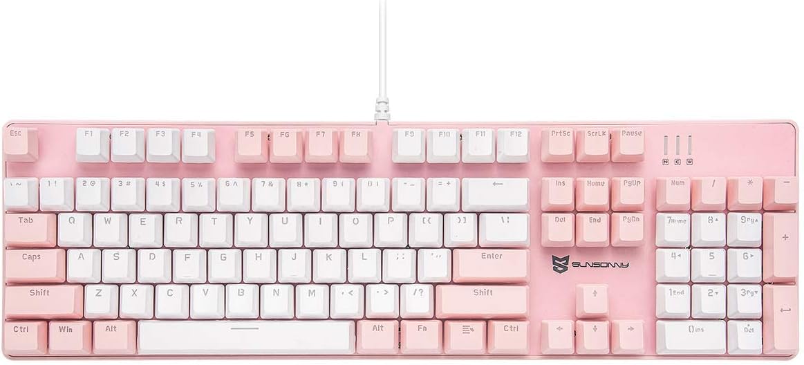 Merdia 104 Keys Full Size Mechanical Keyboard | Brown Switch, Pink & White Color 104 Keys US Layout Led Backlit Hot Swappable Wired Mechanical Light Up Pink Keyboard | Wired Gaming Computer Keyboards