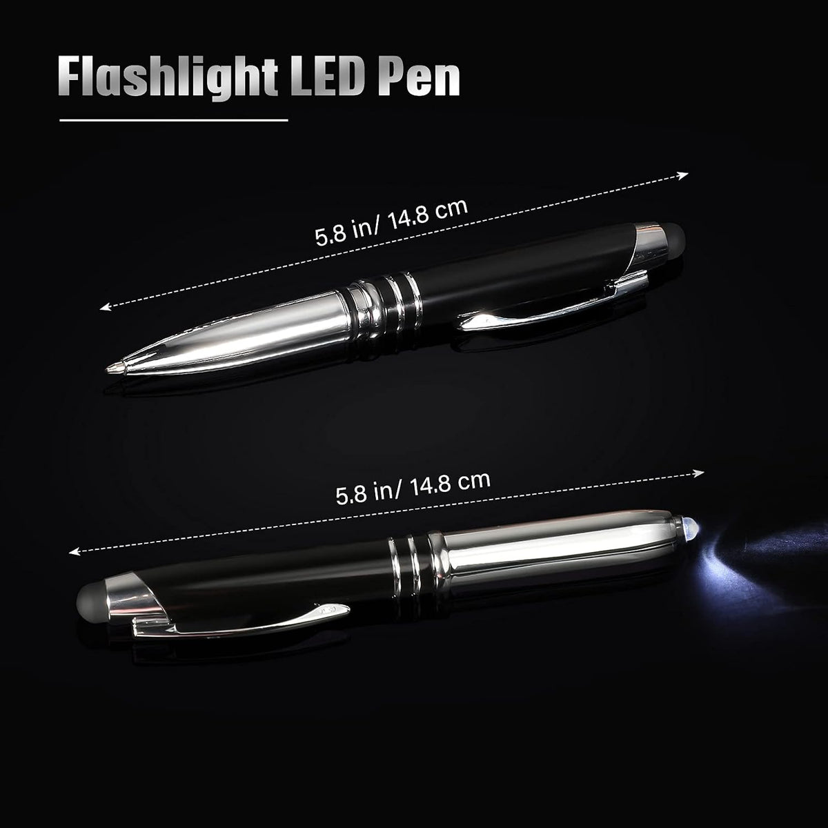 Zonon 30 Pieces Stylus Pen for Touch Screens Light Flashlight Pen 3 in 1 Multi-function Capacitive LED Ballpoint Pens 1.0 mm Black Ink Metal Tools with Light for Night Dark(Black)