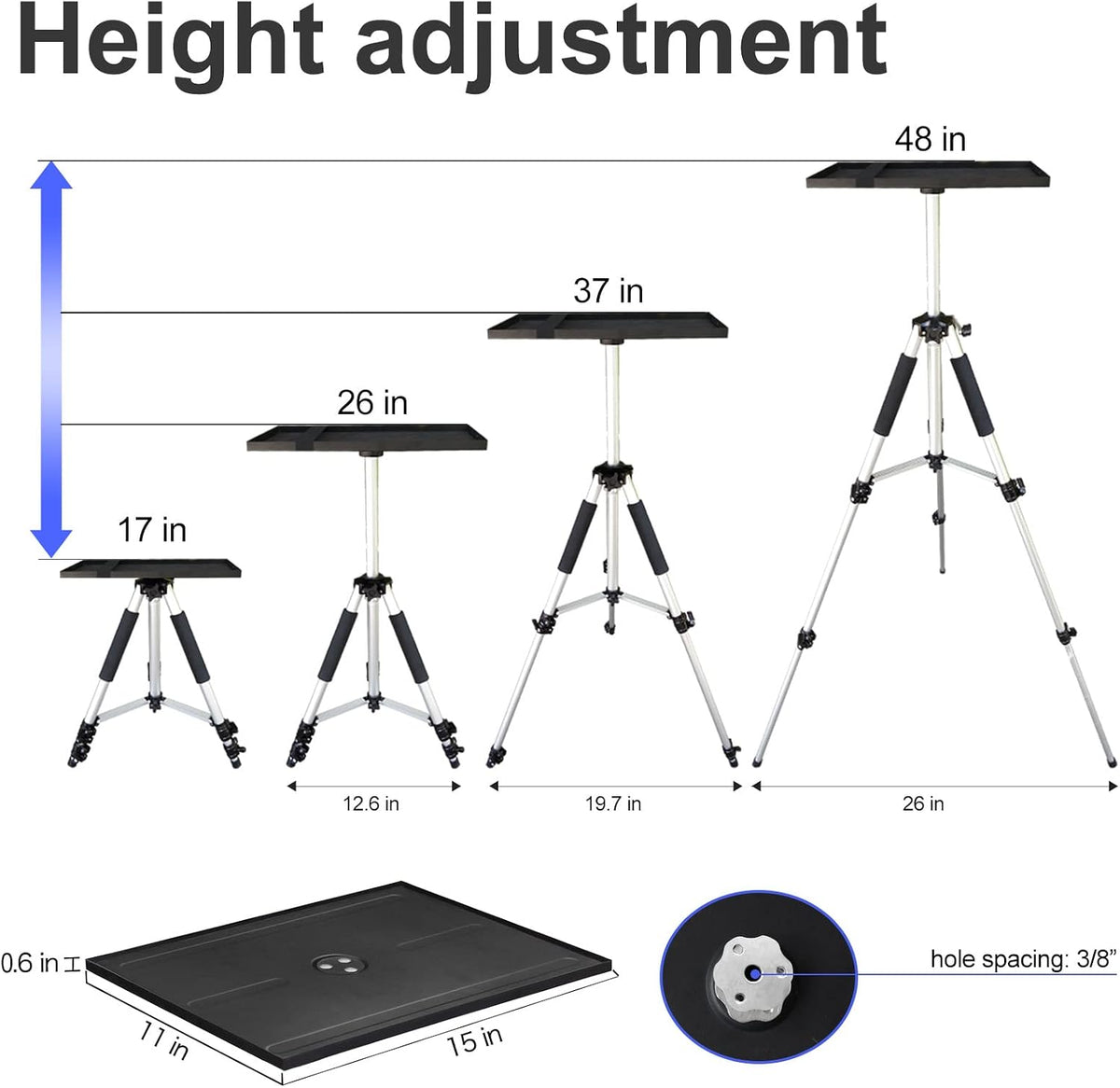 SKERELL Projector Stand Tripod Adjustable: Universal Laptop Standing Height from 17" to 48" with Tray Ball Head Carry Bag for Computer Camera