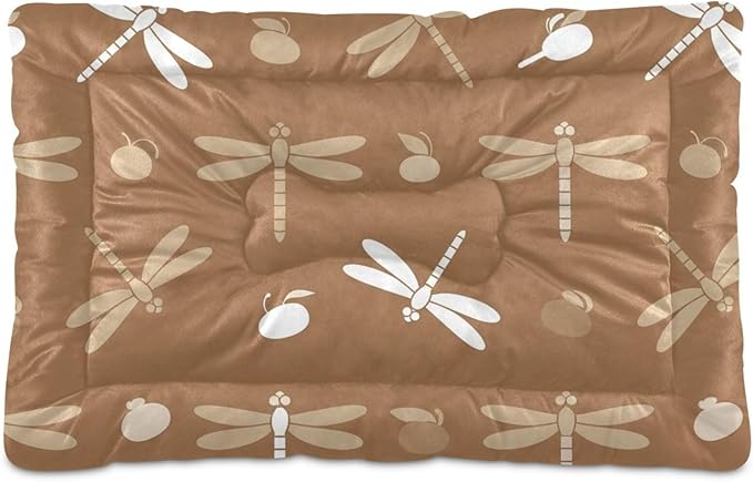 Emelivor Dragonflies Brown Dog Cat Bed Washable Crate Pet Bed Anti-Slip Comfortable Dog Kennel Crate Mat for Medium Large Small Dogs Cats, 24x18in