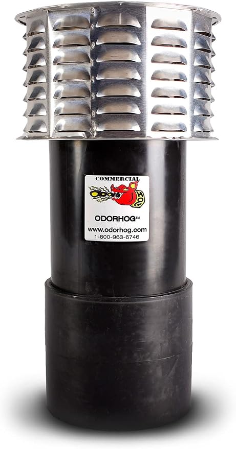 OdorHog Metal Cap Slip On Vent Stack Pipe Filter 6" Black ABS, Removes Outdoor