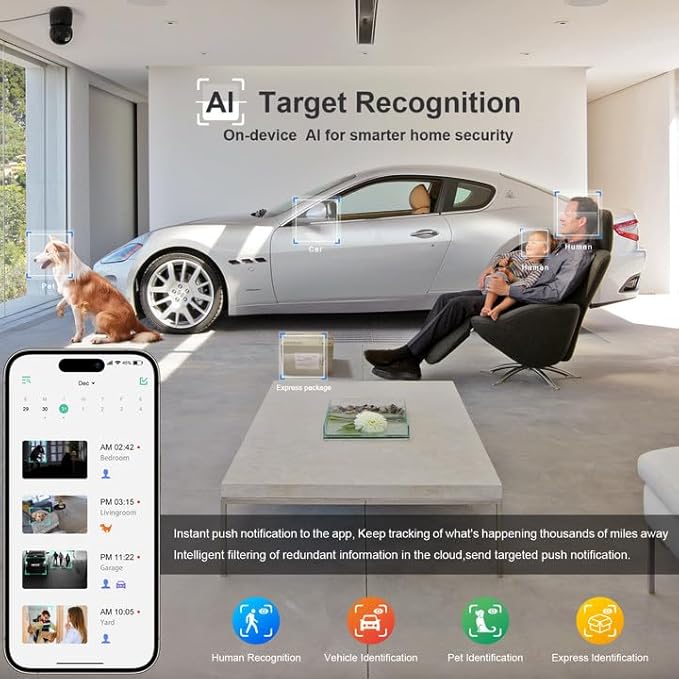 Pet Camera Indoor, Security Camera Wireless with 2k 360 Translation 90 Tilt Auto Tracking Motion Detection Night Vision Live Notice Schedule Share View, Pet Camera With Phone App 2.4GHz, 2 Pack