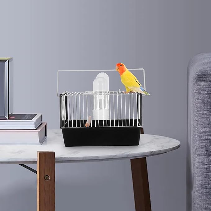 Portable Black Bird Cage for Small Birds and Parrots - Handheld Carrier with Space for Play and Rest