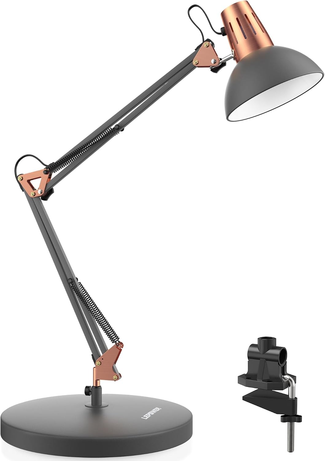 LEPOWER Metal Adjustable Desk Lamp with Clamp, Swing Arm for Home Office