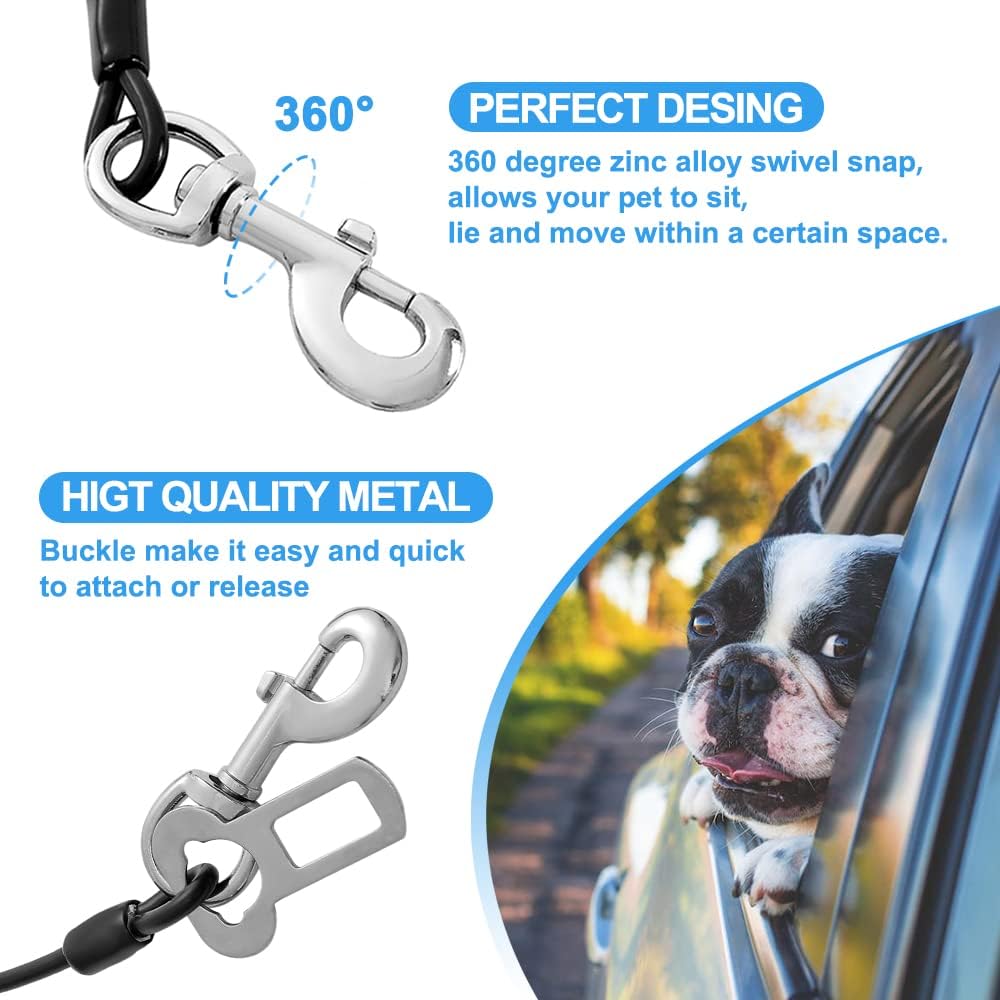 Dog Seat Belt Harness for Car,Dog Seatbelt of Coated Wire Leash Safety Restraint,No Chew Tether Cable Vehicle Dog Accessories,Double Clips & Latch (Black, 32 inch/80 CM)