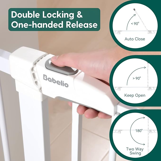 Babelio Baby Gate, 29-48 Inch Auto Close Pet Gate PressGuard P7, Easy Install Pressure-Mounted Safety Gate, Extra Wide Pet Gate for Stairs and Doorways, 2 Pack White