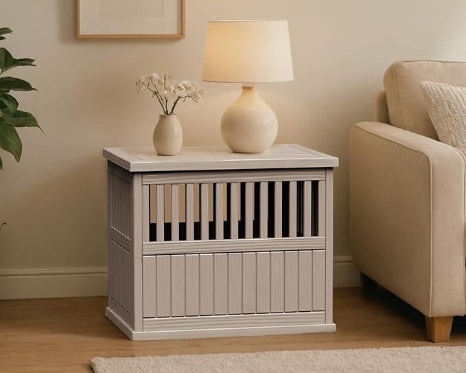 42 Inch Dog Crate Furniture Lockable Dog Kennel Indoor for Large Dogs and Medium Heavy Duty Pet Crate Decorative Pet Cage End Table,Grey