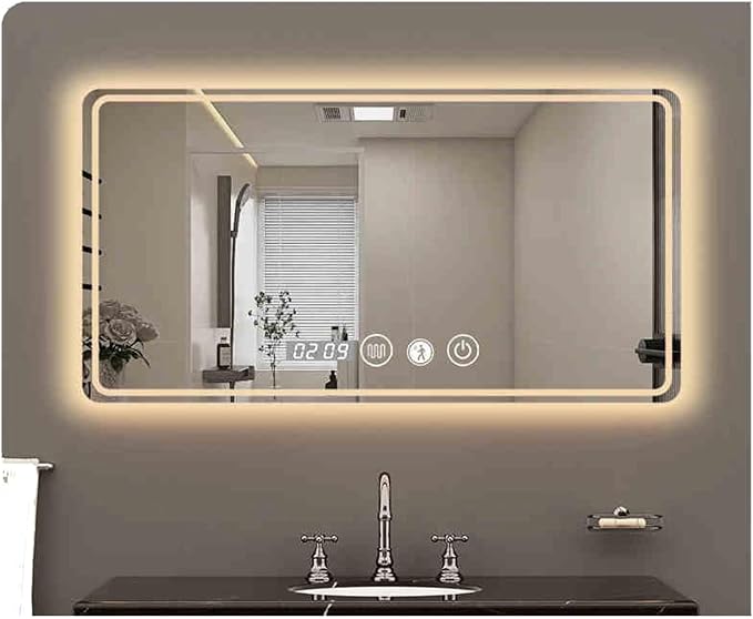 Smart Lighted Bathroom Mirror for Wall，Illuminated LED Bathroom Mirror，Lighted
