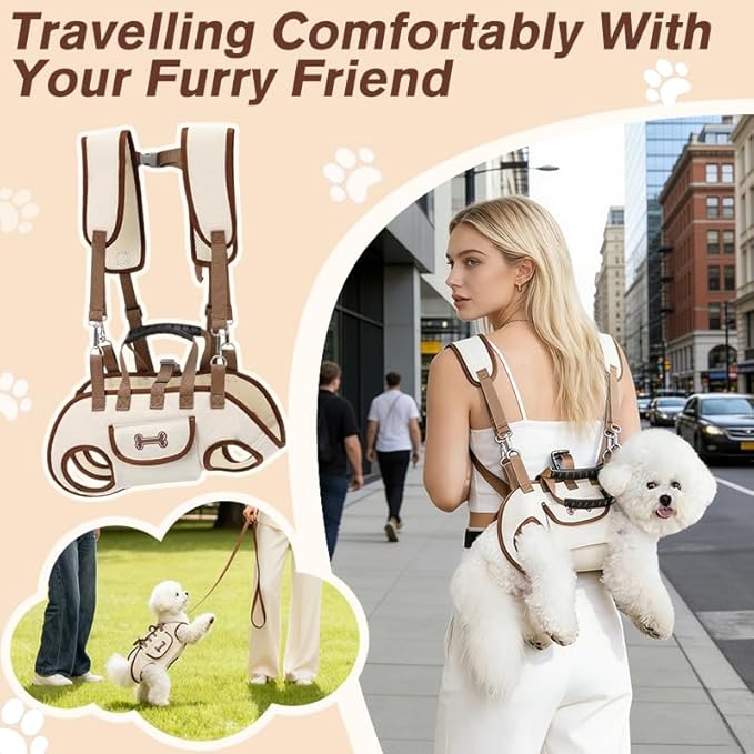 Dog Backpack Carrier for Small Dogs,Dog Lift Harness Adjustable Padded Breathable with Small Pet Treat Bag Straps for Disabled, Joint Injuries, Cars,Outdoor Hiking Pet（L 13-19lb）