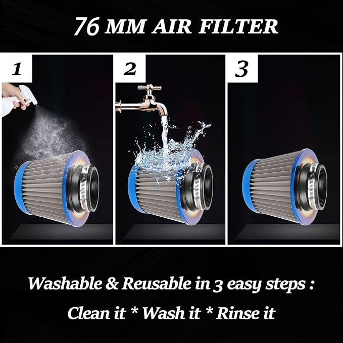 Cold Air Intake Filter, High Performance, Washable Filter, Clamp-On Replacement