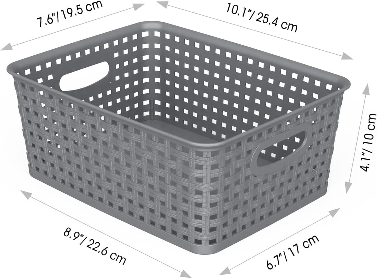WYT 12-Pack Plastic Small Shelf Storage Weave Baskets for Organizing, Grey
